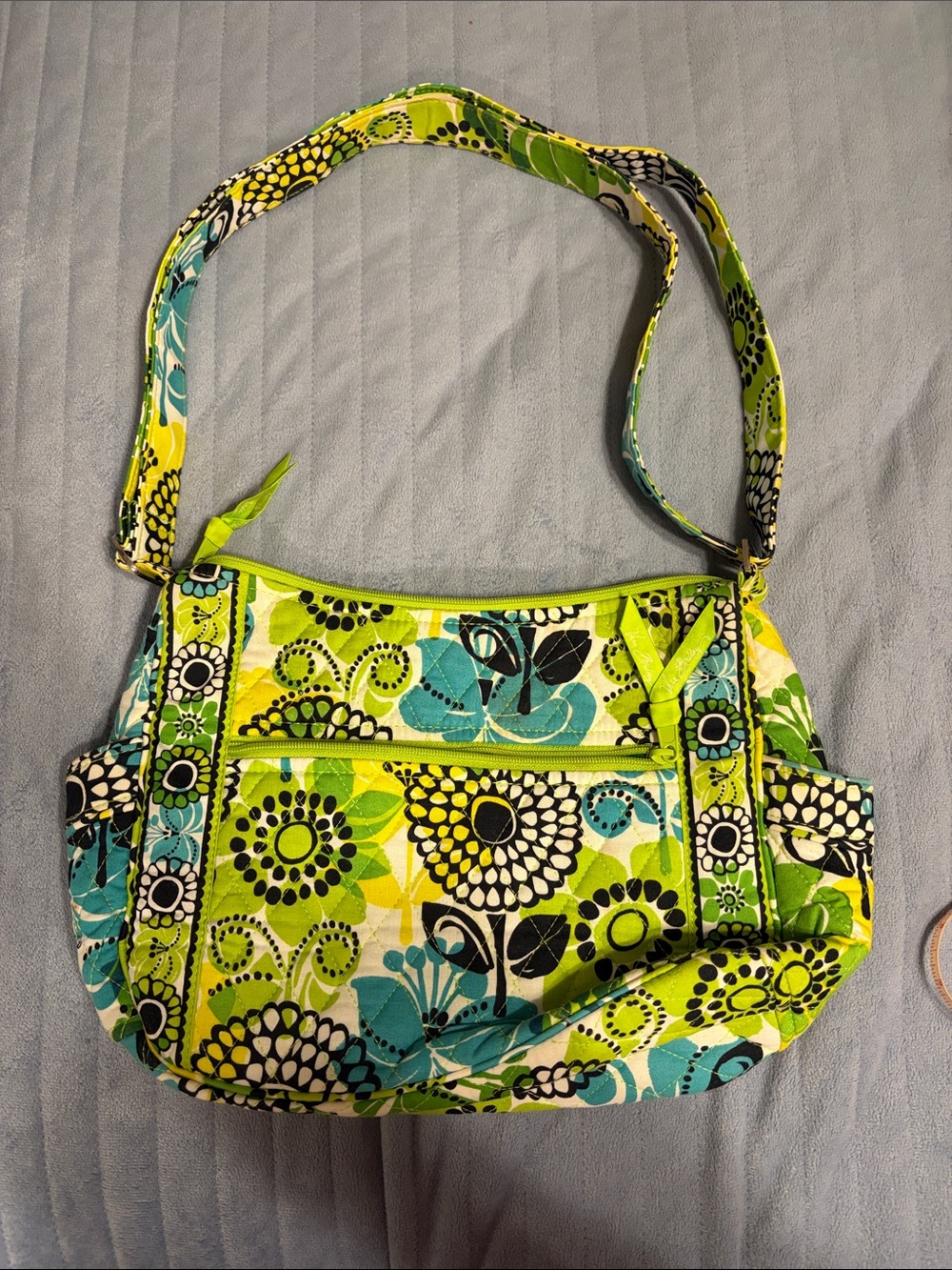 Vera Bradley Small Floral Shoulder Bag in Lime Green, Teal and Black